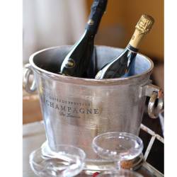 Silver aluminium wine and champagne bucket with lettering 12.60x10.23x9.84 inch
