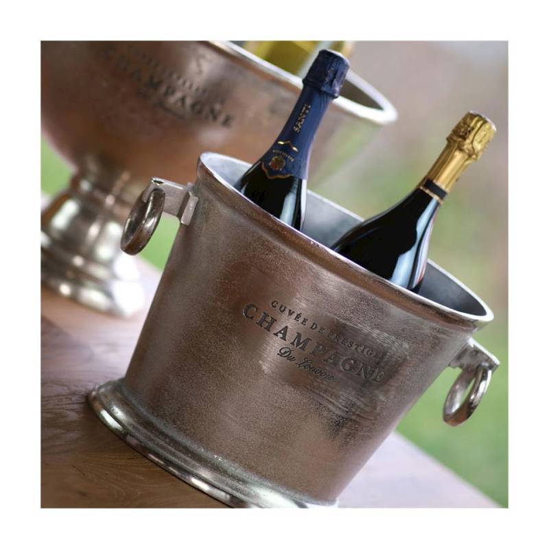 Silver aluminium wine and champagne bucket with lettering 12.60x10.23x9.84 inch