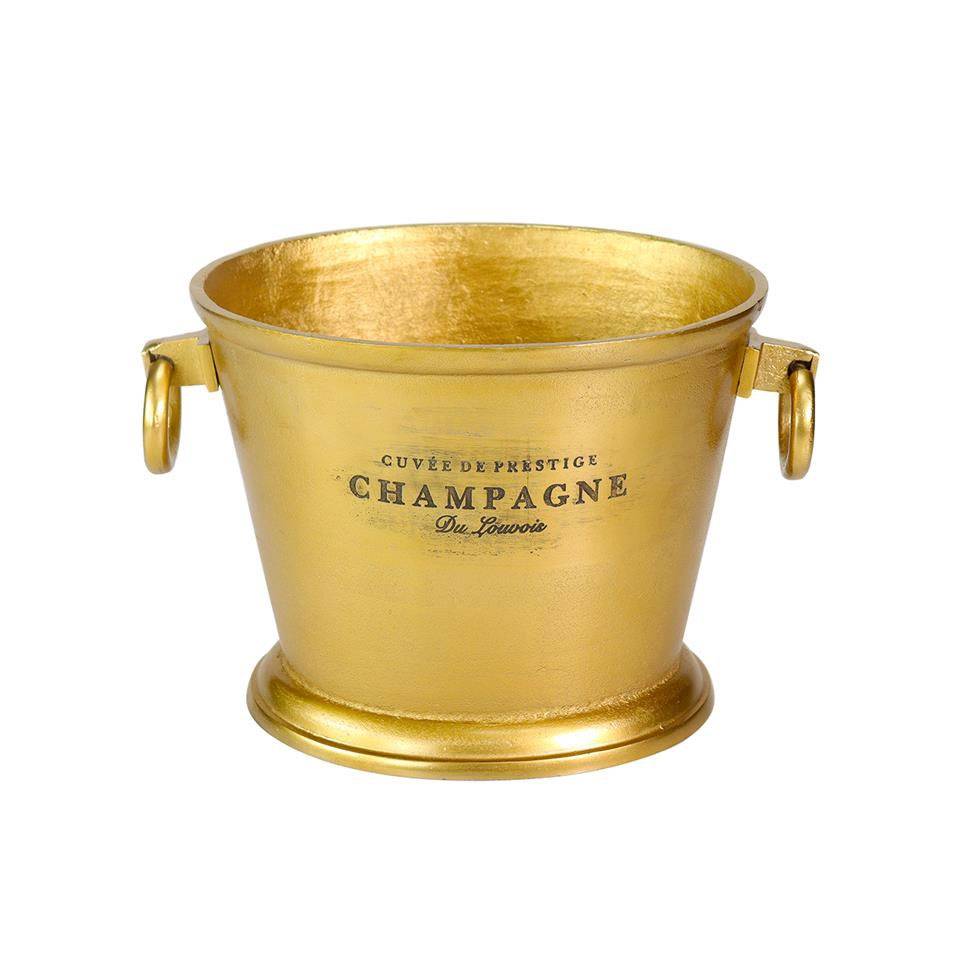 Gold aluminium wine and champagne bucket with lettering 12.60x10.23x9.84 inch