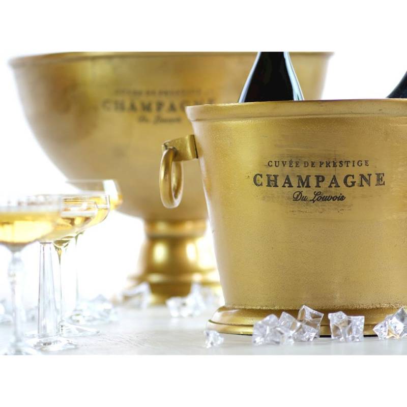 Gold aluminium wine and champagne bucket with lettering 12.60x10.23x9.84 inch