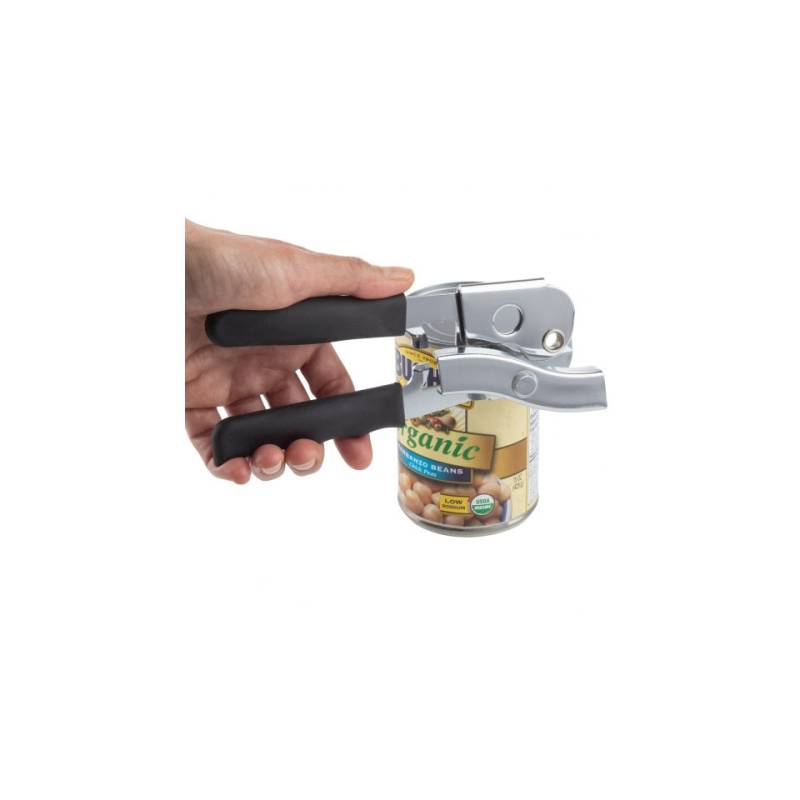 Universal steel can opener with nylon handle
