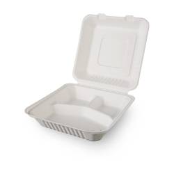 3 compartments pulp container with lid 9.05x9.05x3 inch
