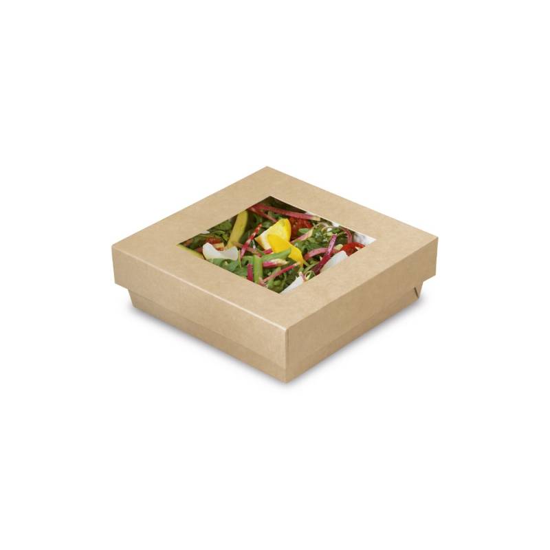 Nomipack container with brown paper window lid cm 11.5x11.5x4