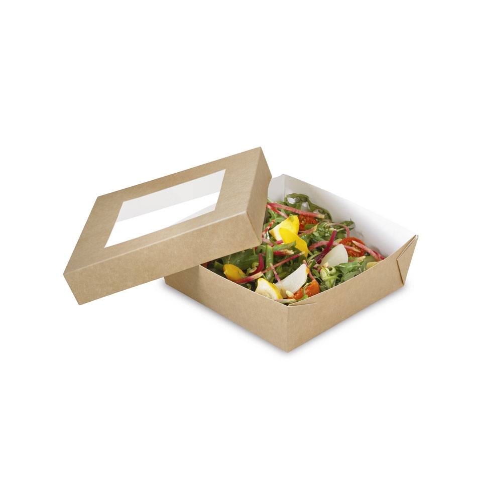 Nomipack brown paper container with window lid 6.10x6.10x1.96 inch