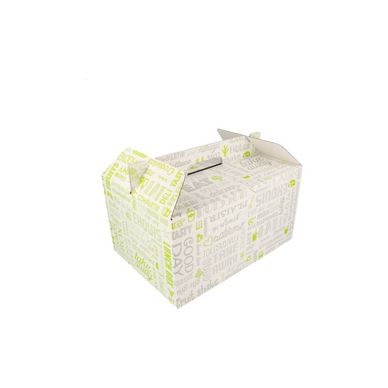 Pappschachtel zum Mitnehmen mit Wortdekoration cm 28x20x15