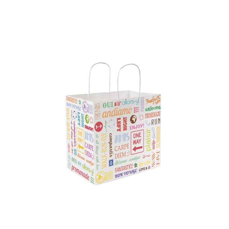 White paper bags with coloured decoration Words 10.23x6.69x9.44 inch