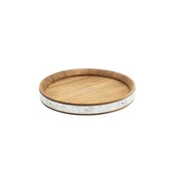 Round acacia wood tray with galvanised edge 9.45 inch