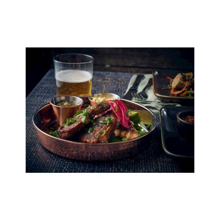 Stainless steel and copper round presentation tray 8.07 inch