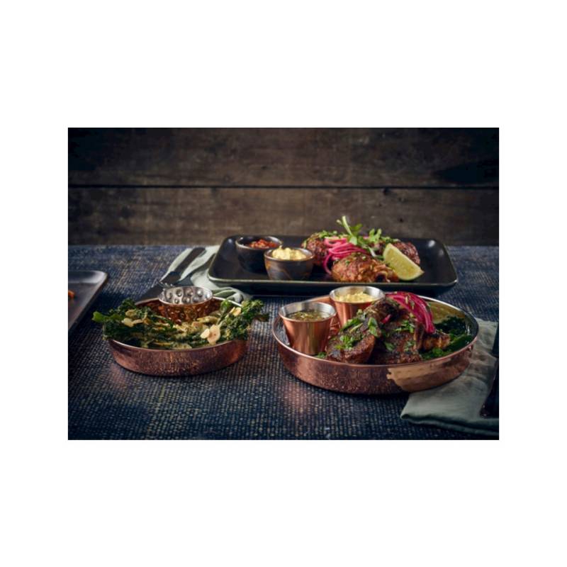 Stainless steel and copper round presentation tray 8.07 inch