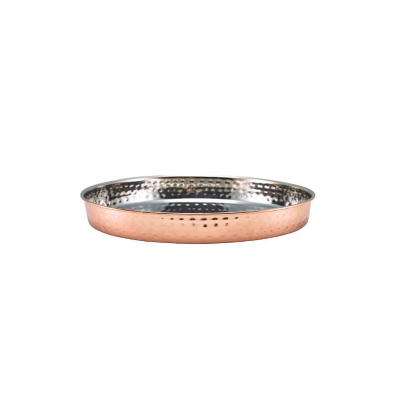 Stainless steel and copper round presentation tray 10.04 inch
