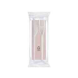 Midi biodegradable ivory cutlery set with ecru napkin 