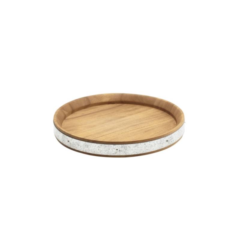 Vassoio tondo in legno di acacia con bordo zincato cm 17