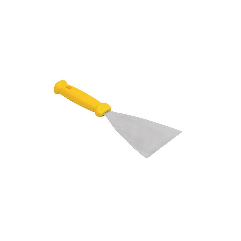 Flexible triangular stainless steel spatula with yellow polypropylene handle 3.93 inch