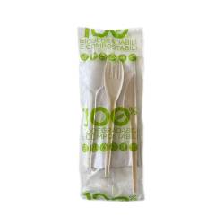 Midi ivory estabio cutlery set with paper napkin and pla packaging