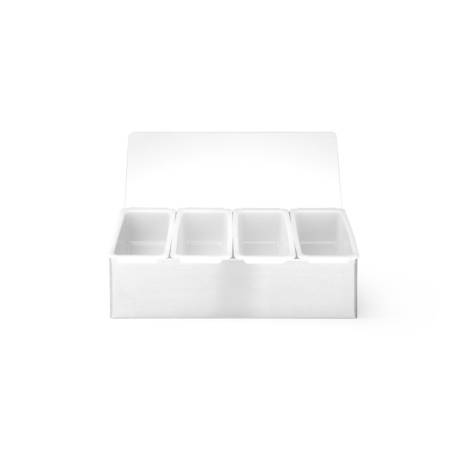 Porta condimenti 4 vaschette in acciaio inox satinato e polipropilene cm 30,5x19x9,3