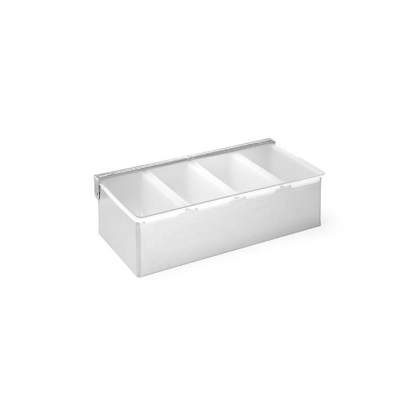 Porta condimenti 4 vaschette in acciaio inox satinato e polipropilene cm 30,5x19x9,3