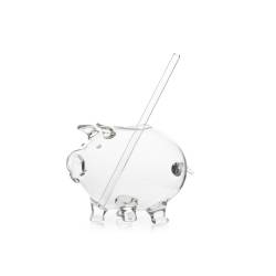 Bicchiere Piggy Bank con cannuccia in vetro borosilicato cl 36