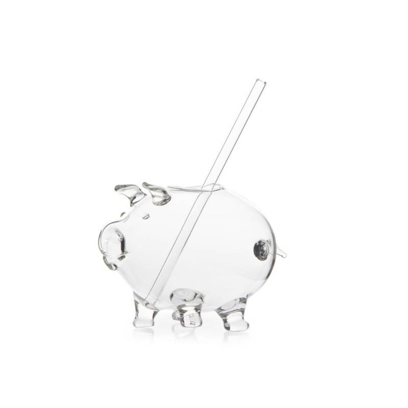 Borosilicate glass Piggy Bank tumbler with straw 12.17 oz.