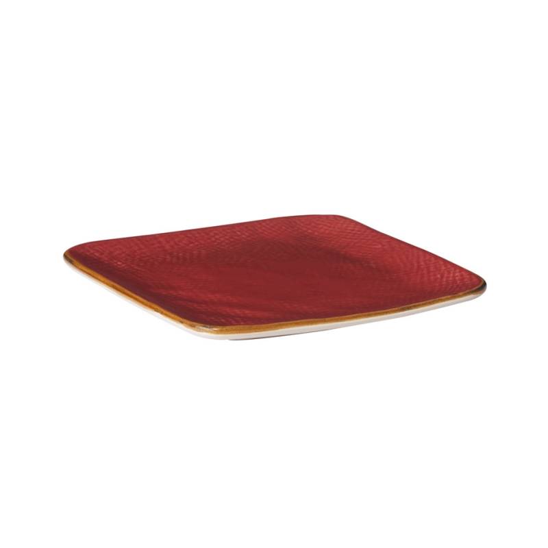 Piatto quadro Mediterraneo in ceramica rosso ciliegia cm 11,7