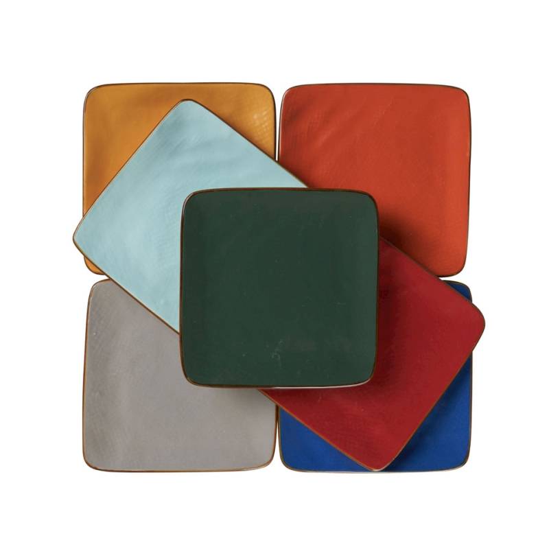 Piatto quadro Mediterraneo in ceramica fango cm 11,7