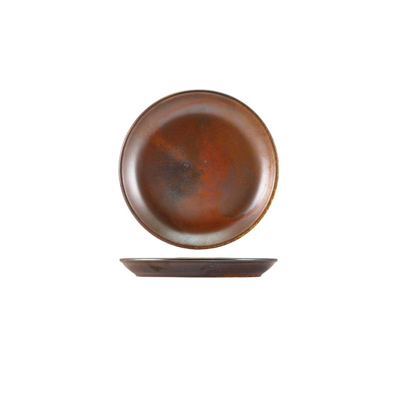 Terra rustic copper porcelain flat plate 19 cm