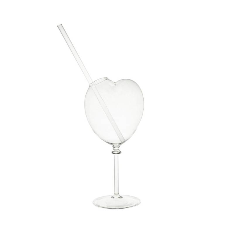 Bicchiere Heart 100% Chef con cannuccia in vetro borosilicato cl 29