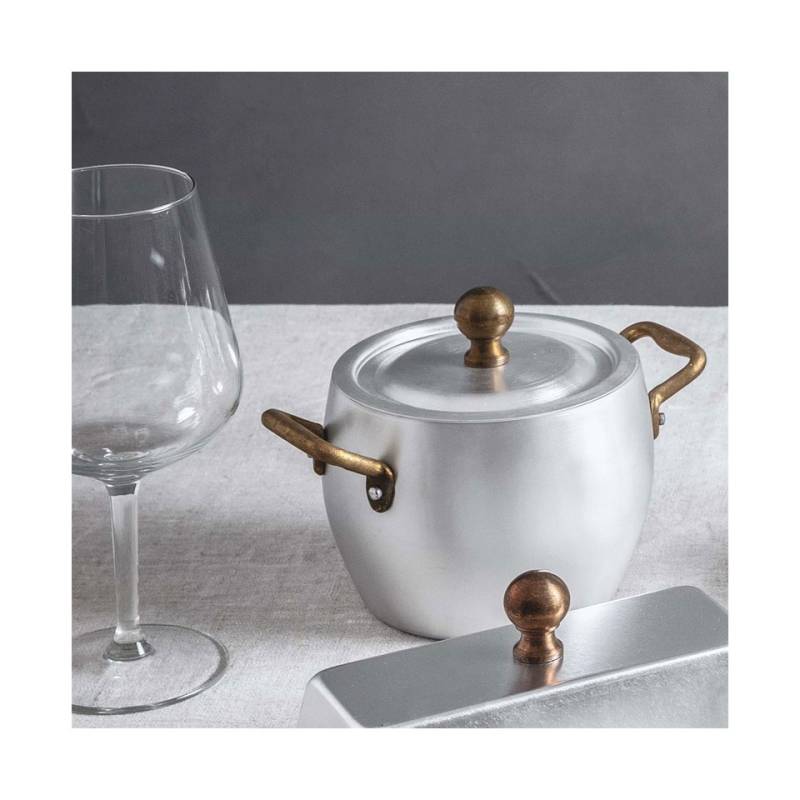 Rounded aluminium pot with lid and 2 handles 4.92 inch