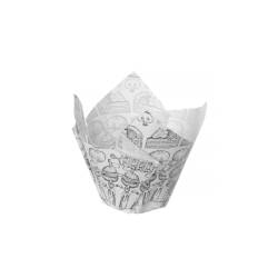 White greaseproof paper basket with food decoration 6.30x6.30x1.97 inch