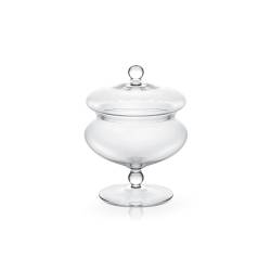 Glass ellipse-shaped bon bon vase with lid 6.30x9.64 inch