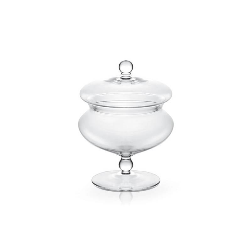 Glass ellipse-shaped bon bon vase with lid 6.30x9.64 inch