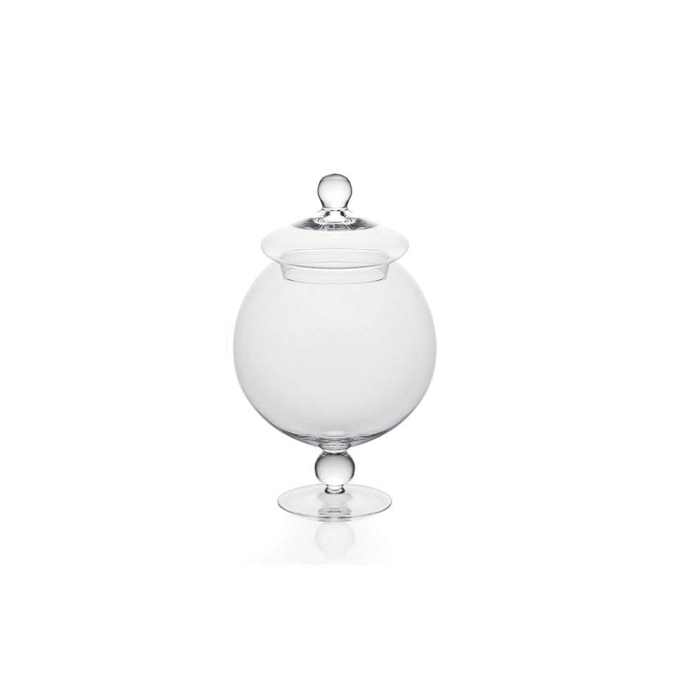 Vaso bon bon bomboniera a sfera con coperchio in vetro cm 30,5x19