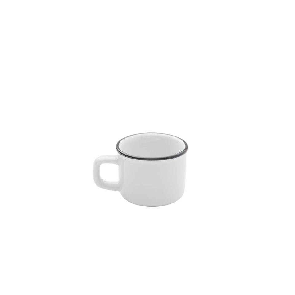 White porcelain mini mug with black rim without plate 2.02 oz.