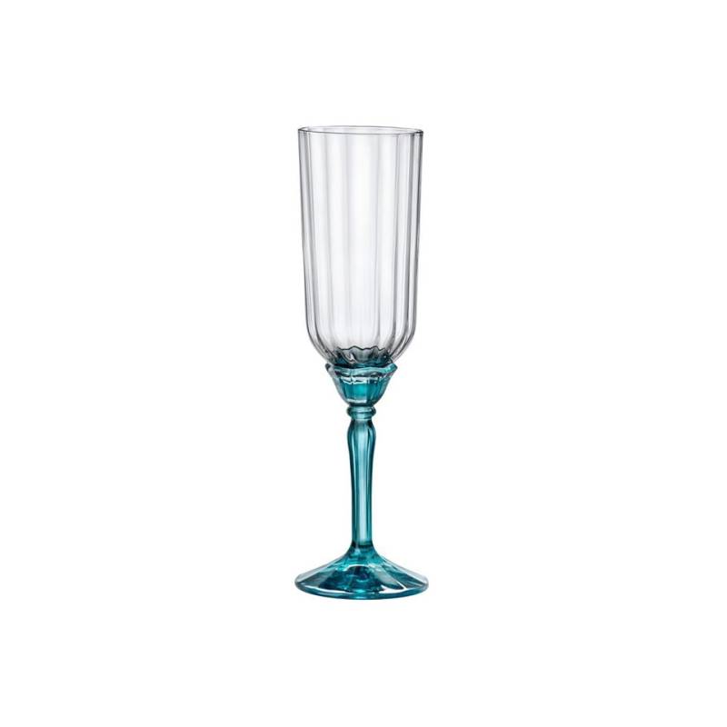 Bormioli Rocco Florian glass flute with blue stem 7.10 oz.