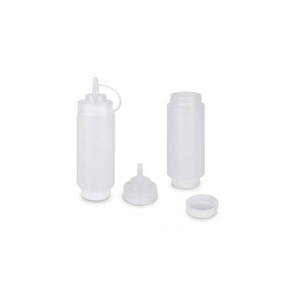 Double-opening transparent pe squeeze bottle with cap 8.11 oz.