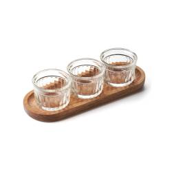 Set of 3 Delice glass cups 3.38 oz. with wooden tray 9.84x3.54 inch