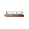 Set 3 coppette Delice in vetro cl 10 con vassoio in legno cm 25x9