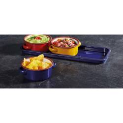 Set 3 mini casseruole con vassoio in acciaio smaltato di colori assortiti