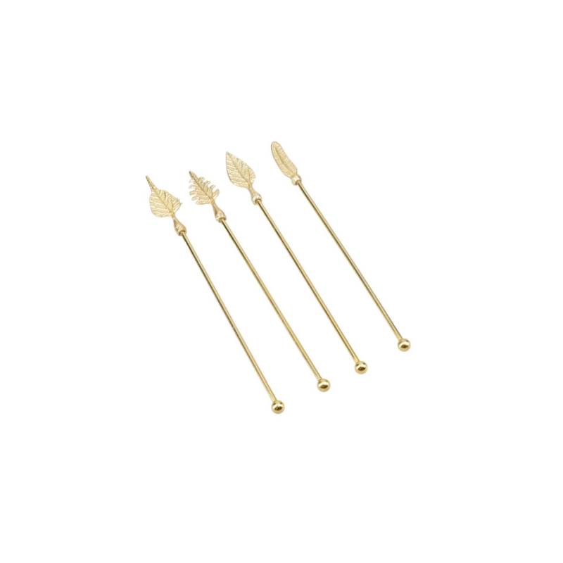 Leaf in assorted shapes in antiqued gold-plated steel stirrers 8.26 inch