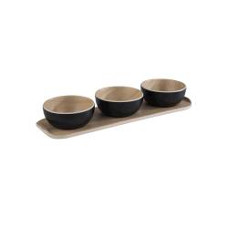 Frida black and beige melamine 3-cup set 3.38 oz. with tray