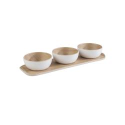 Set 3 coppette Frida cl 10 con vassoietto in melamina bianco e beige