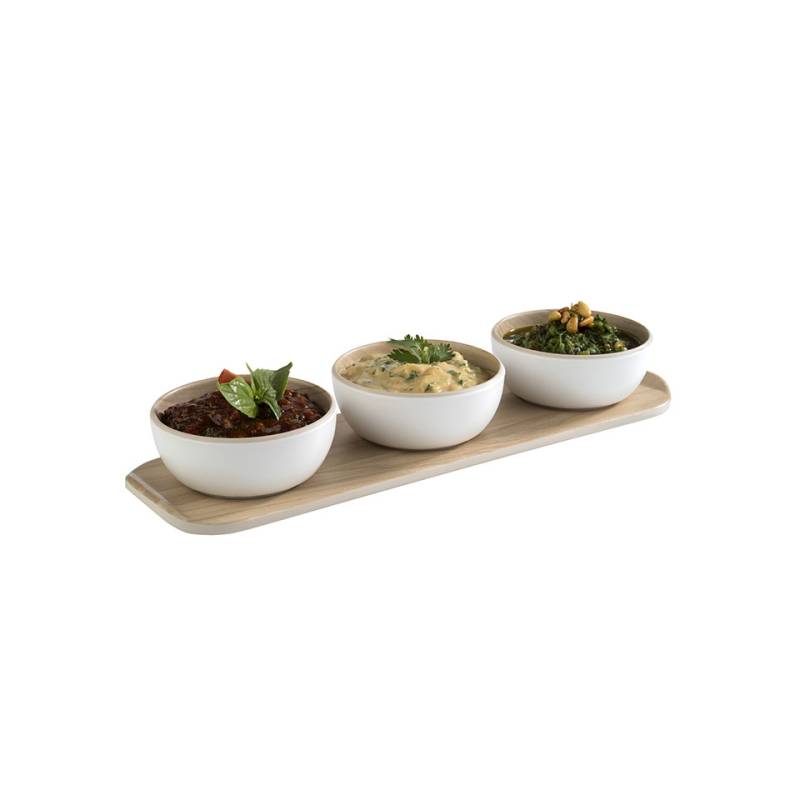 Frida white and beige melamine 3-cup set 3.38 oz. with tray 
