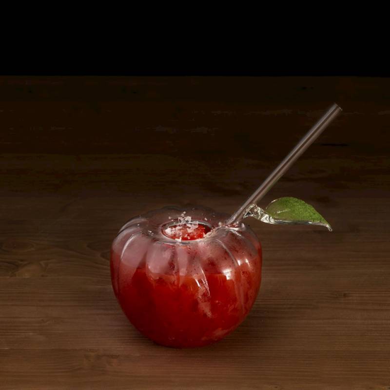 Bicchiere Tomato 100% Chef con cannuccia in vetro borosilicato cl 65