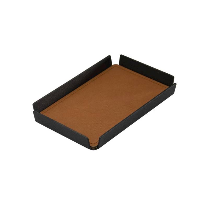 Black aluminium hotel tray with desert saffiano placemat 6.69x4.33 inch