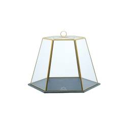 Hexagonal slate tray with hexagonal glass dome 15.75 inch