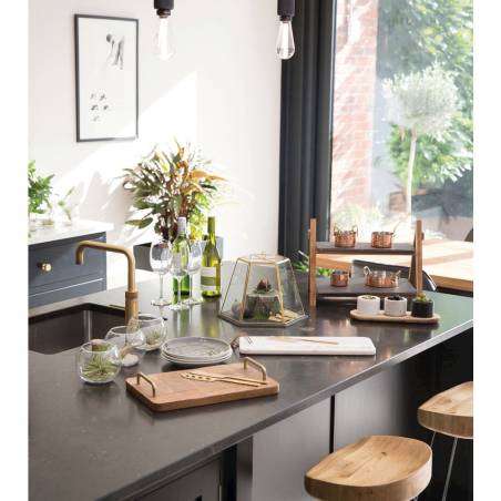 Plateau hexagonal en ardoise avec dôme hexagonal en verre cm 40