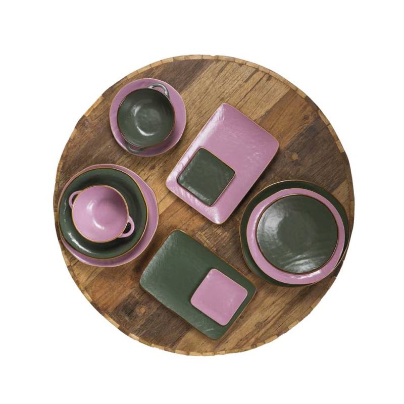 Mediterranean pink ceramic flat plate 7.87 inch