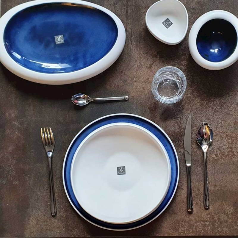 Abyssos blue and white porcelain gourmet tray 8.26x5.51 inch