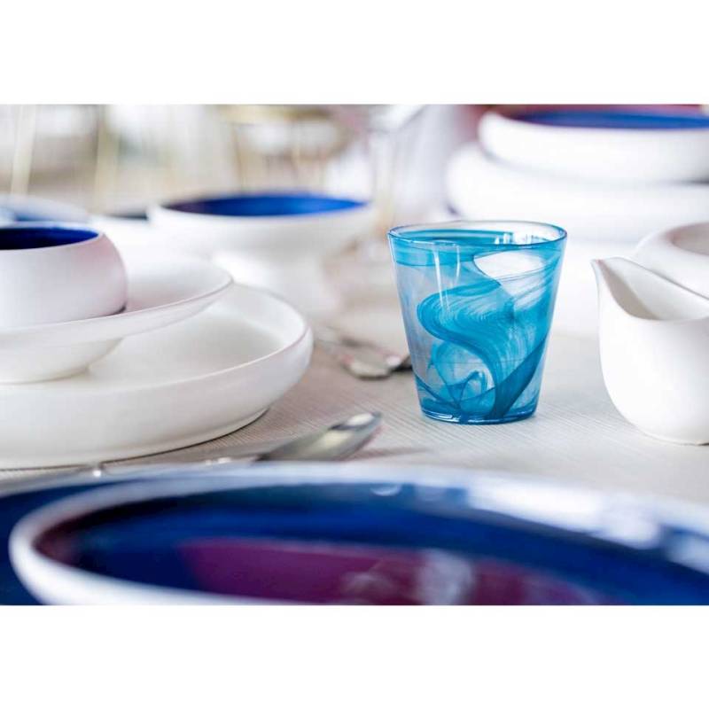 Vassoio gourmet Abyssos in porcellana bianca e blu cm 21x14