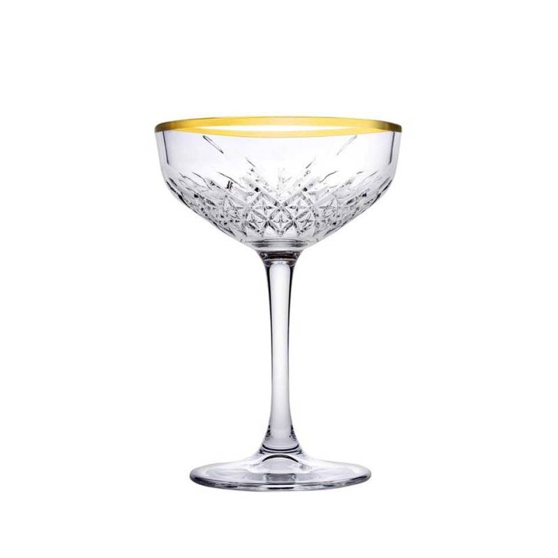 Pasabahce Timeless champagne glass with gold rim 9.13 oz.