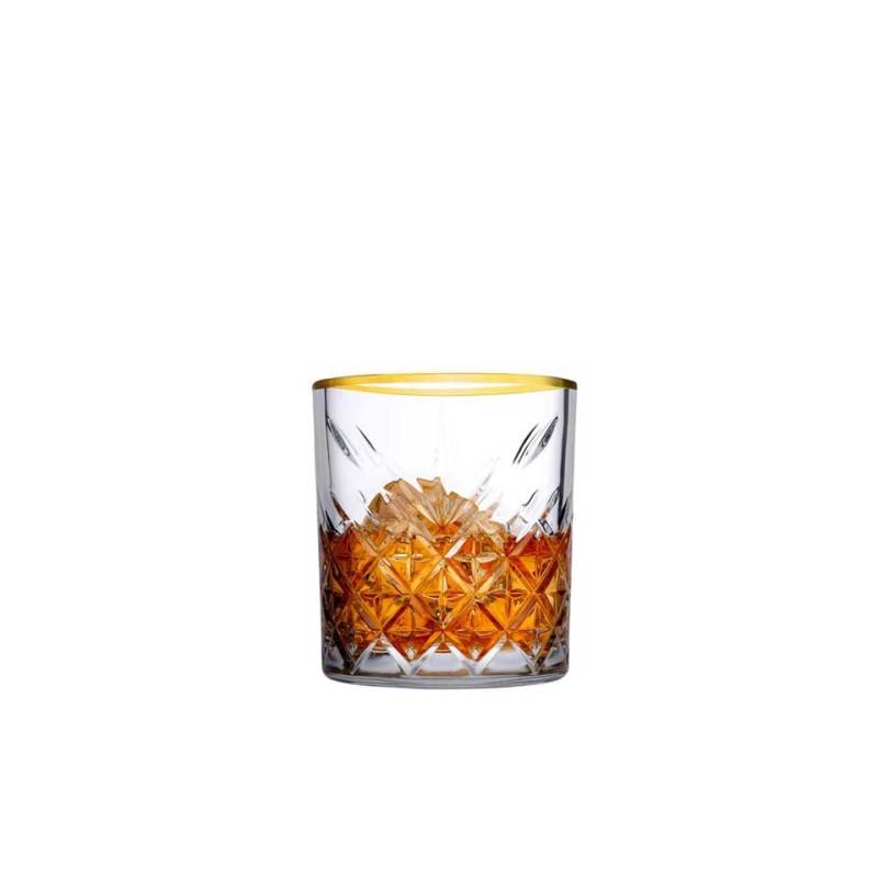 Bicchiere acqua Timeless Pasabahce in vetro con bordo dorato cl 34,5